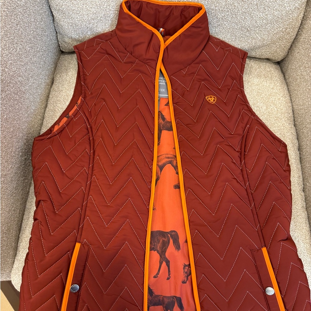 Ariat Orange Quilted Vest with Horse Print